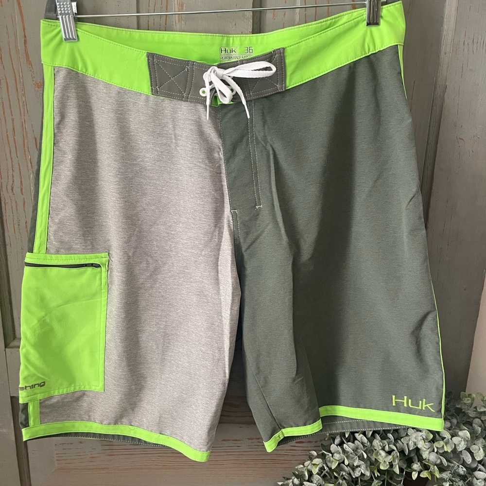 Huk Green and Gray Board Shorts Modern Swimwear